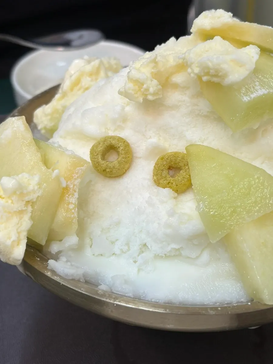 Bingsu generously topped with melon
