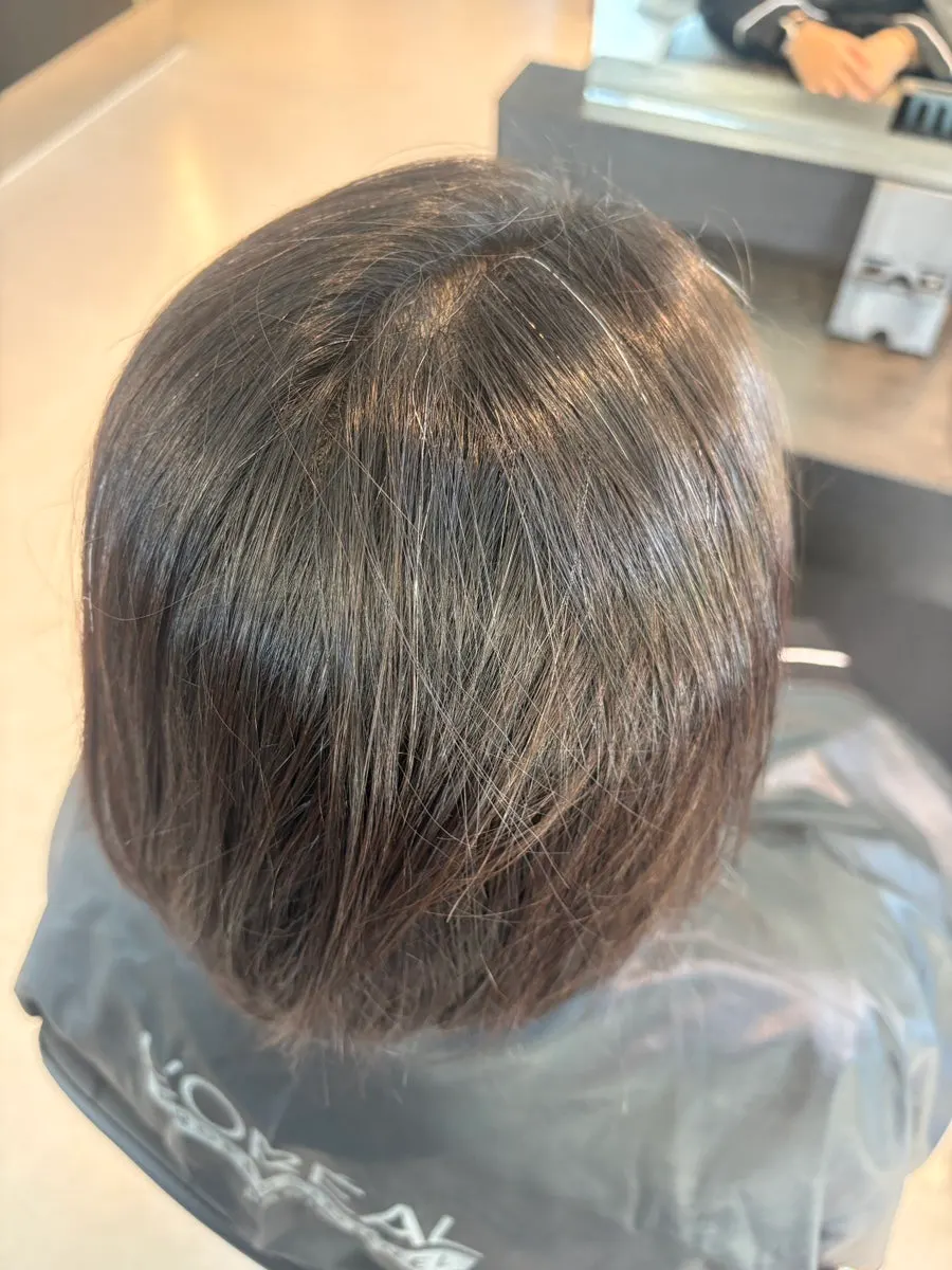 Uneven hair color before gray coverage