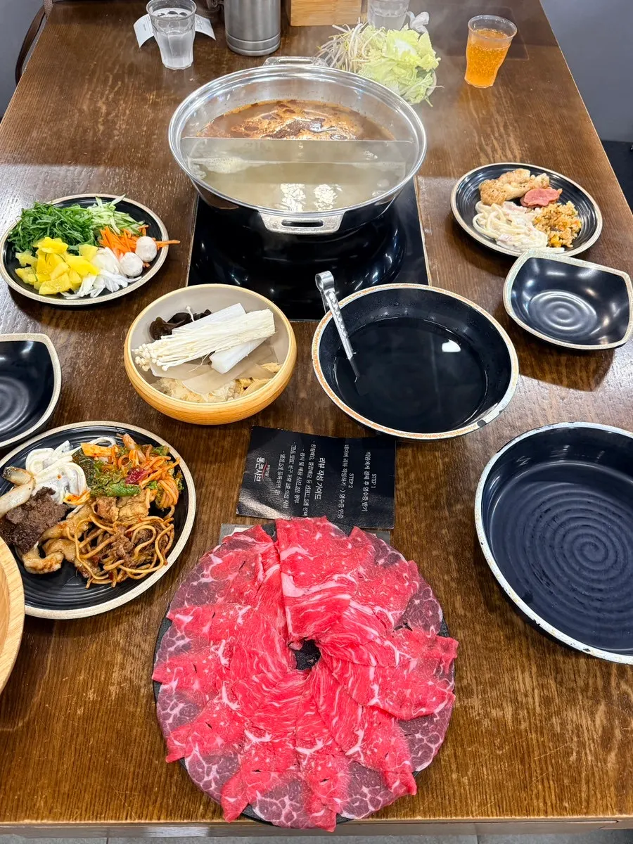 Shabu-shabu broth pot set on the table