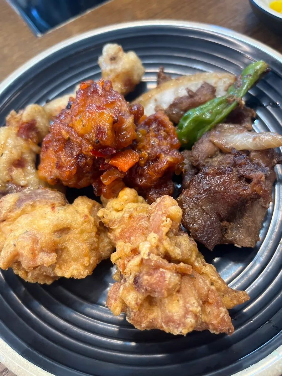 A plate of pork neck and beef belly for shabu-shabu at Tongkeun Shabu