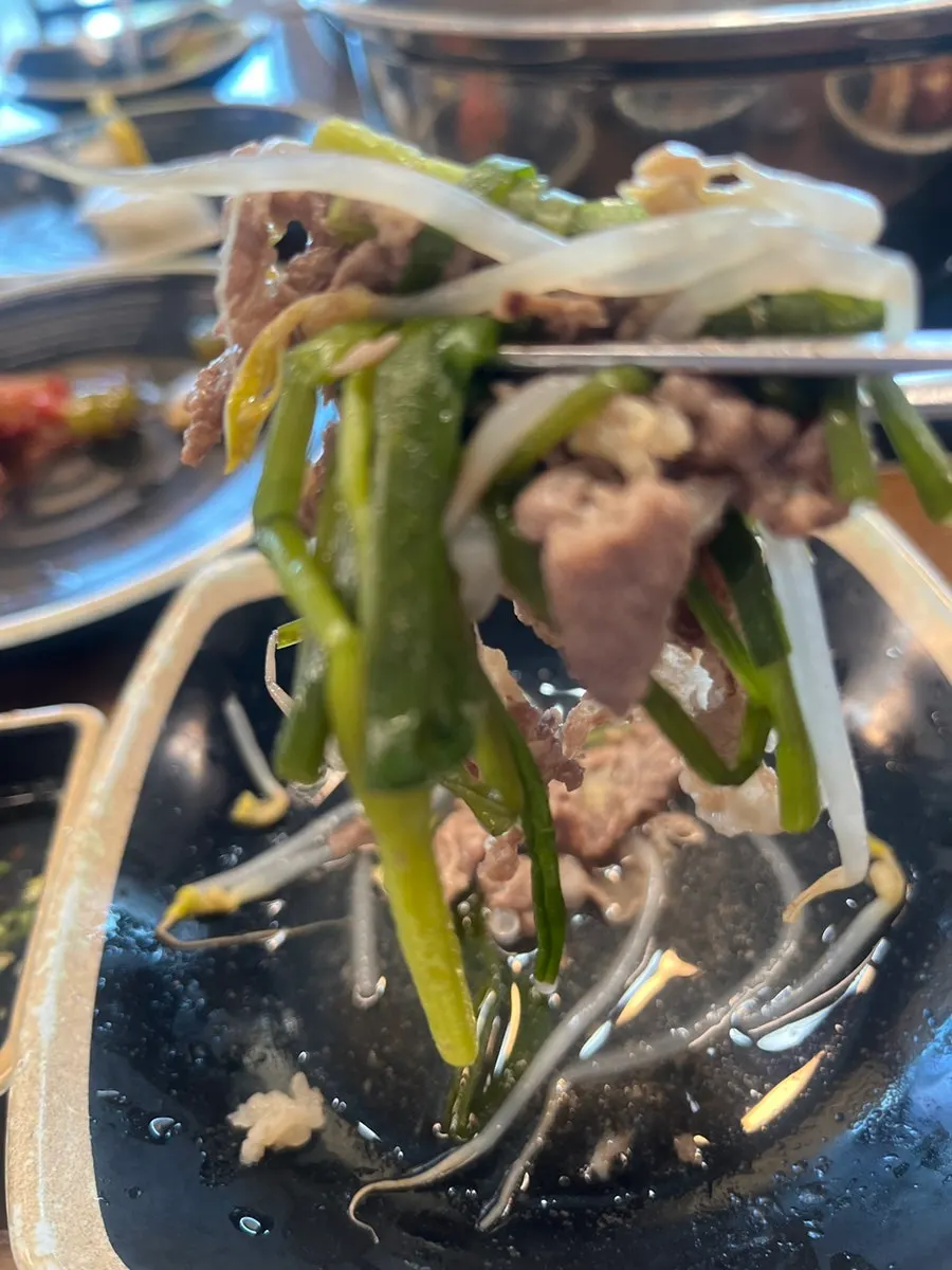 A bowl of shabu-shabu served with vegetables