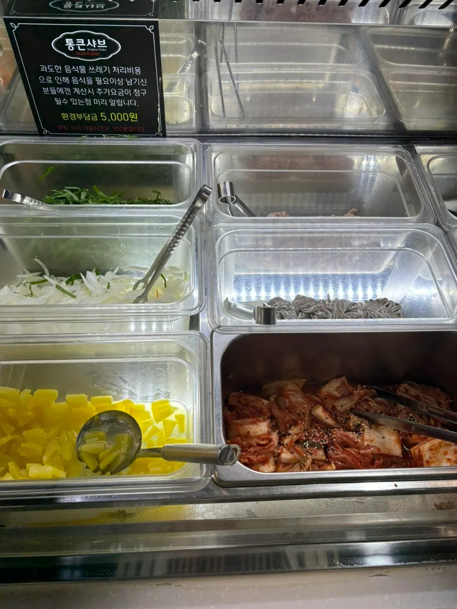 Plate of food from the Tongkeun Shabu self-bar