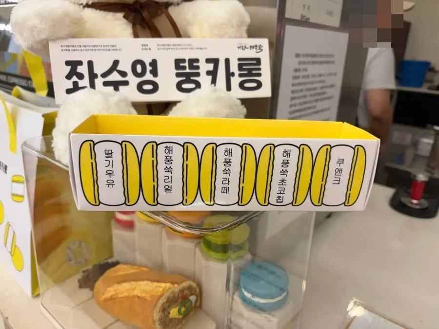 Box of chubby macarons from Jwasuyeong Baguette Burger