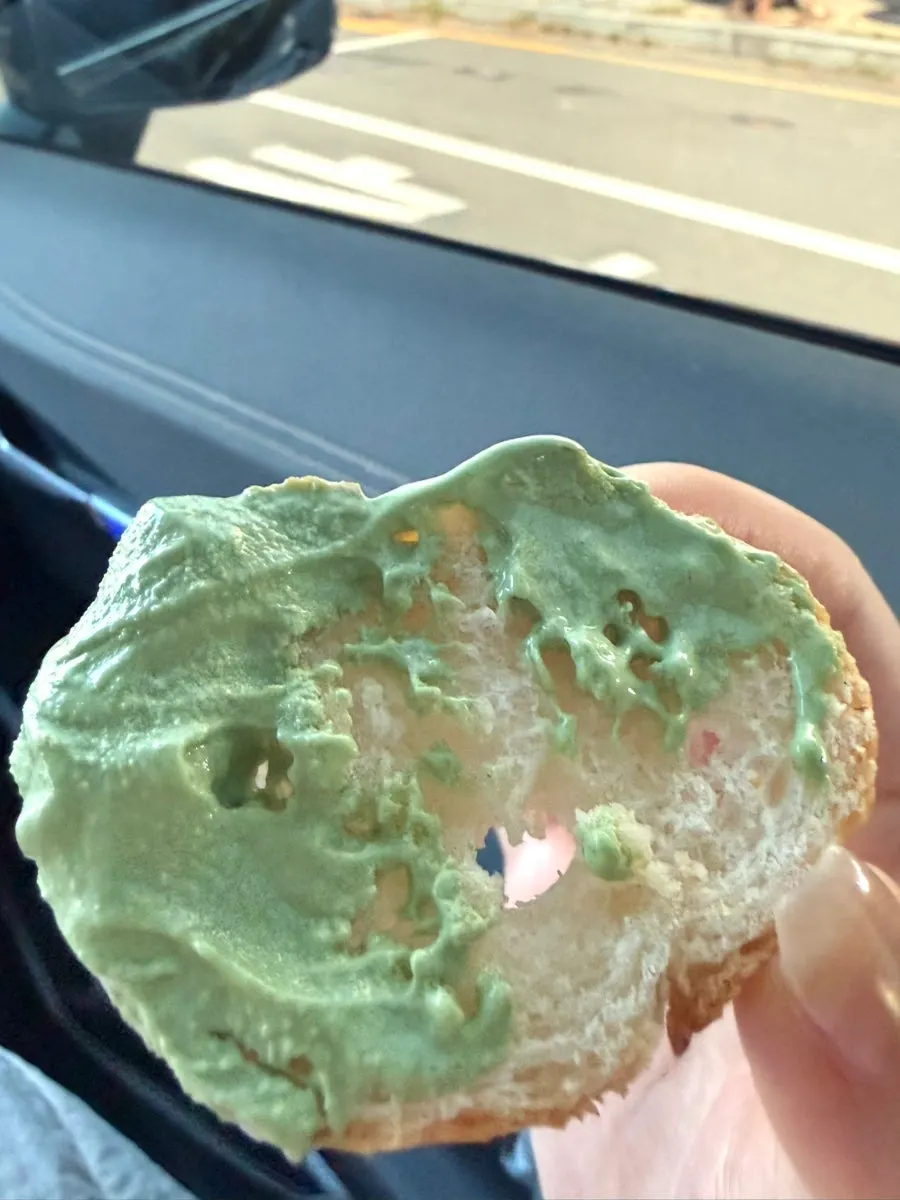 Geomundo haepungssuk ice cream with a piece of baguette stuck in it