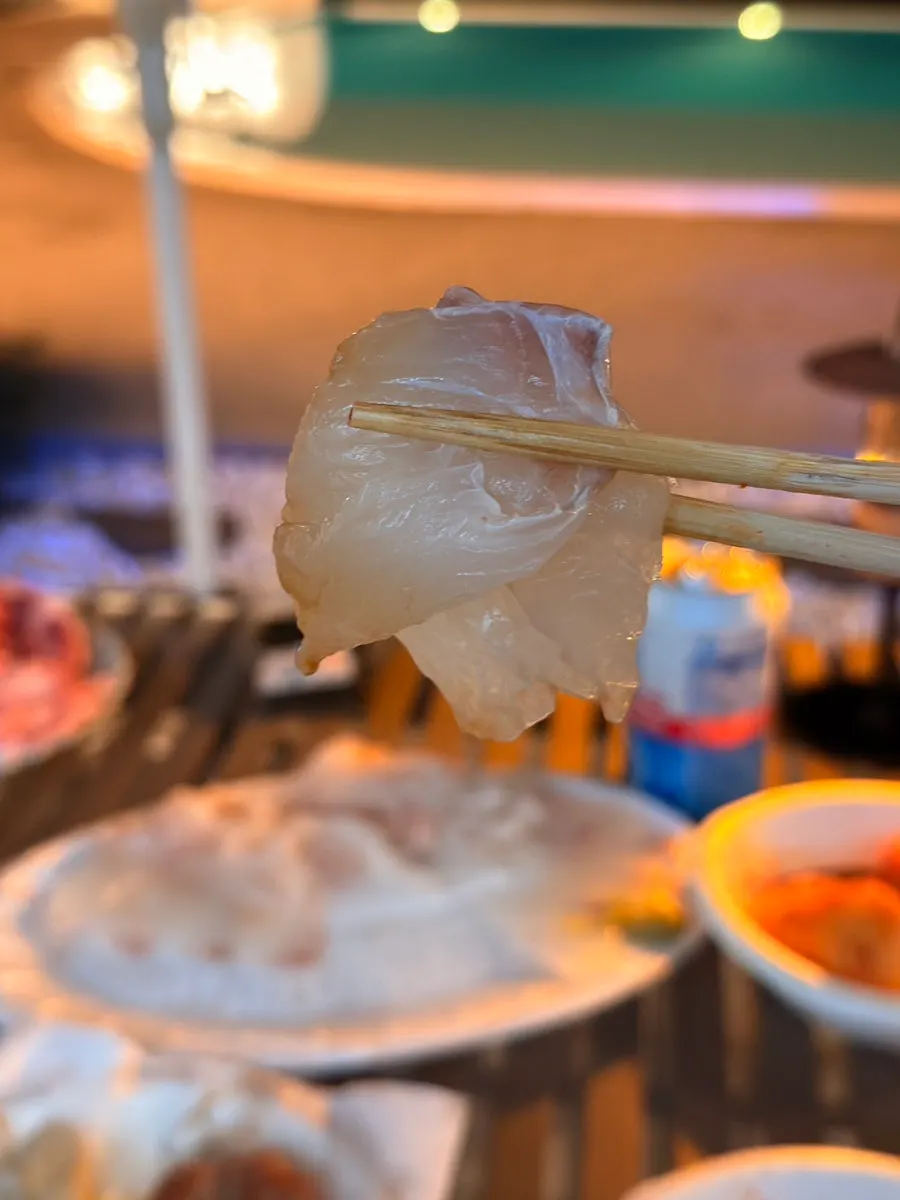 Final spread of flounder sashimi eaten by two people