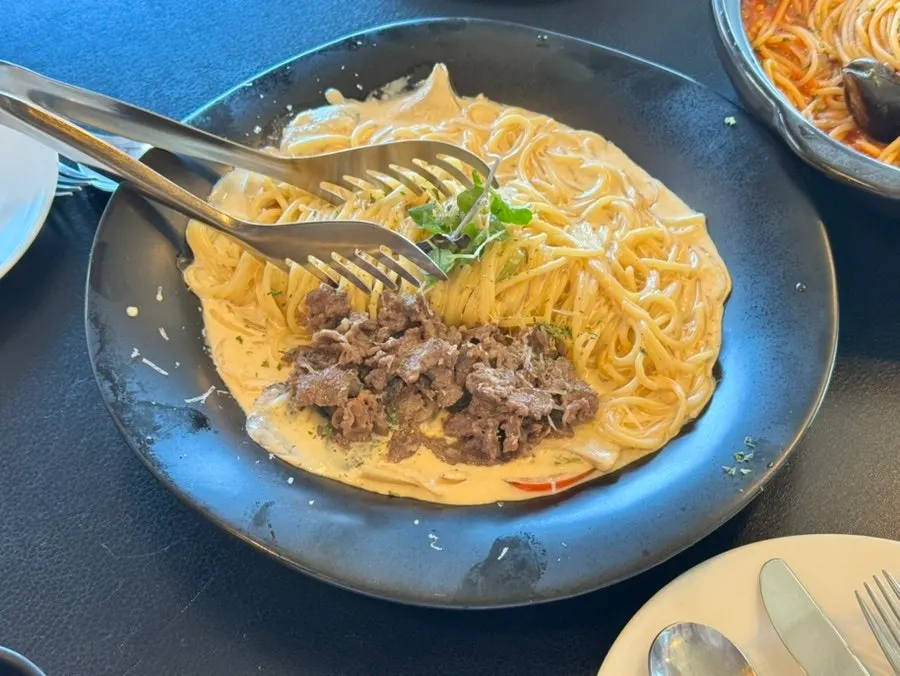 Hot seafood ttukbaegi pasta full of seafood