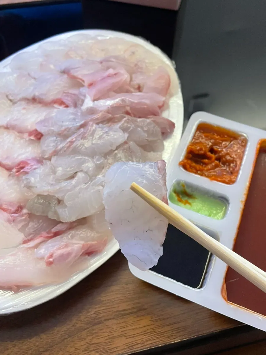 지느러미 등 다양한 부위의 광어 회