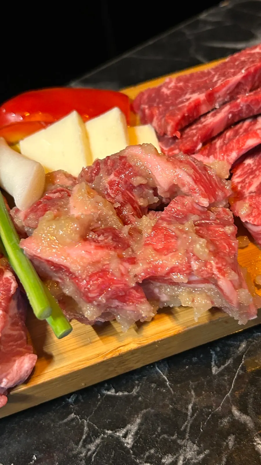 Yangnyeom galbi (marinated short rib) on the charcoal grill