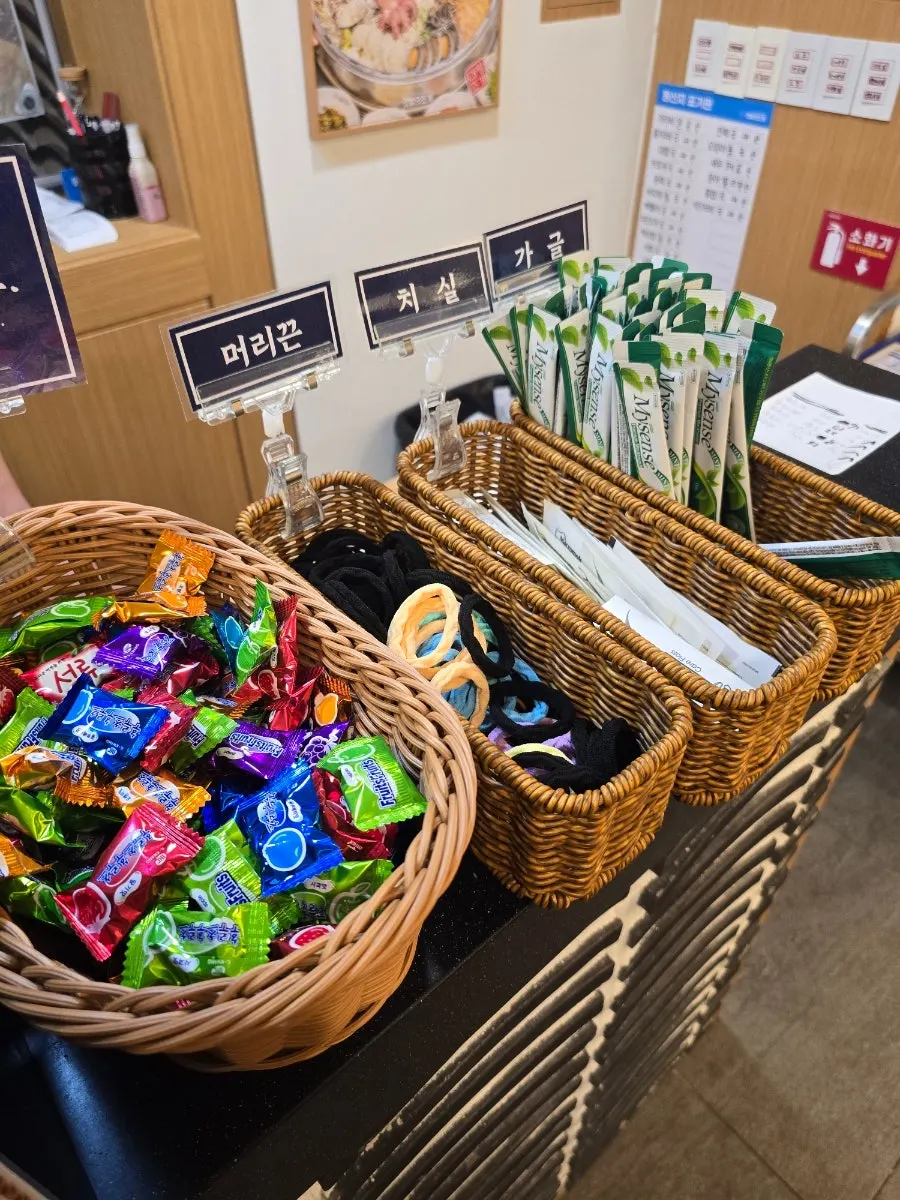 Candies and mouthwash beside the register