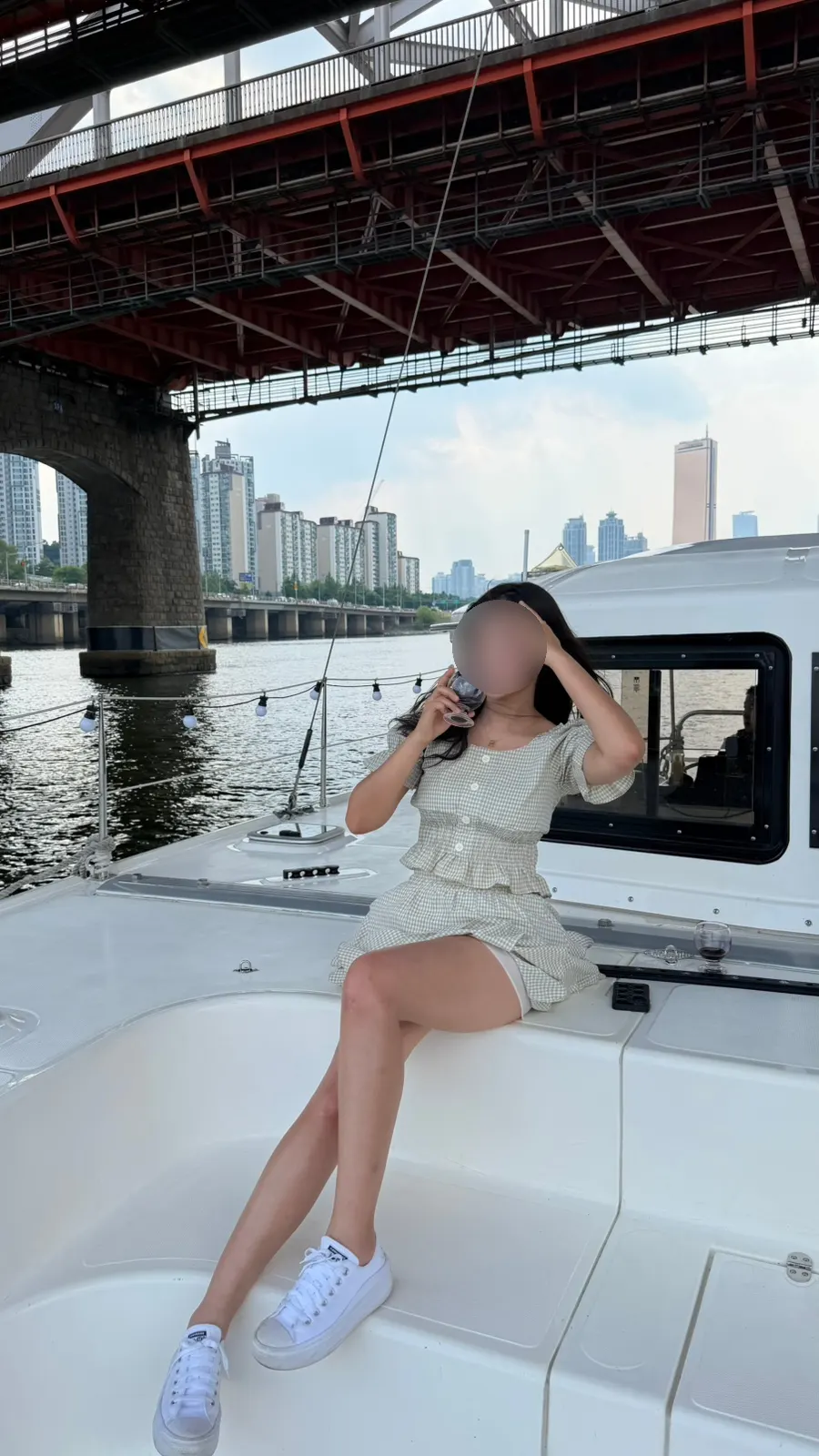 Yacht photo with the Han River scenery behind it
