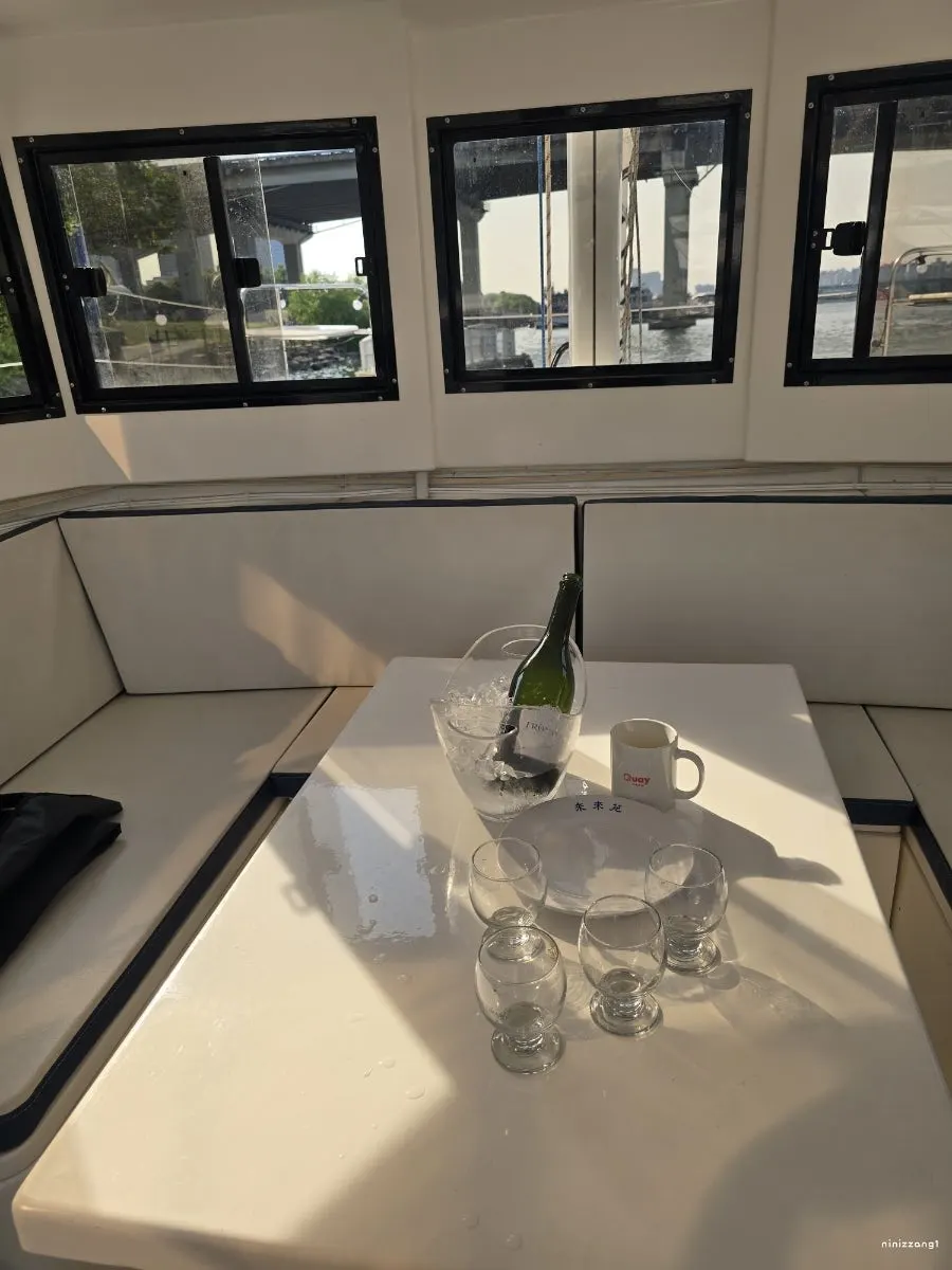 Yacht seating with friends spread out