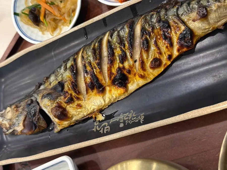 Golden brown grilled mackerel