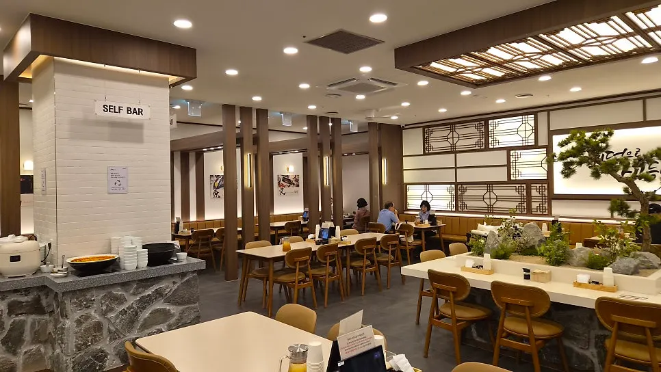 Spacious, clean interior of the restaurant