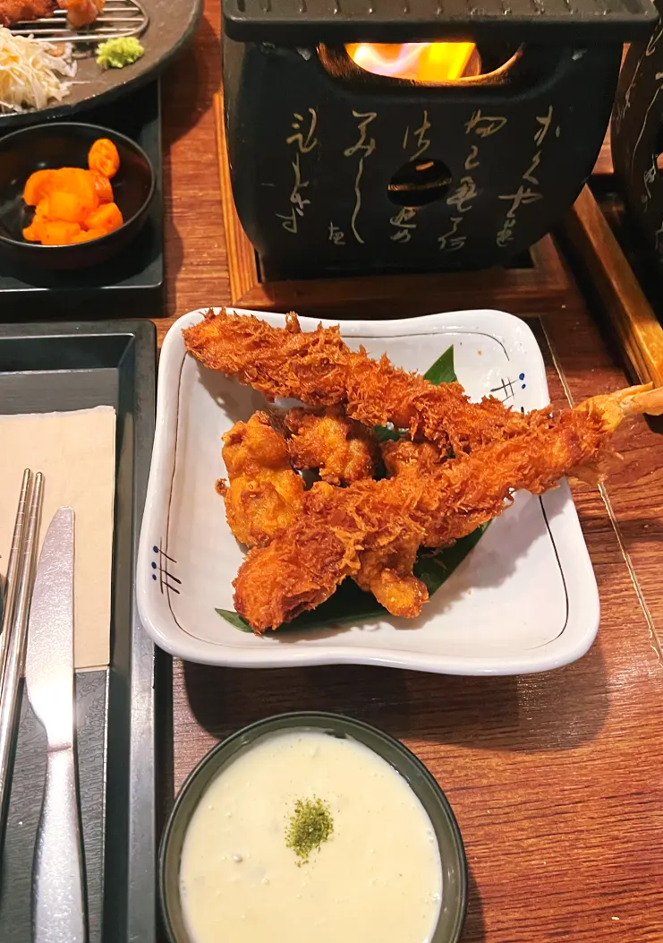 Chicken karaage and fried shrimp sides