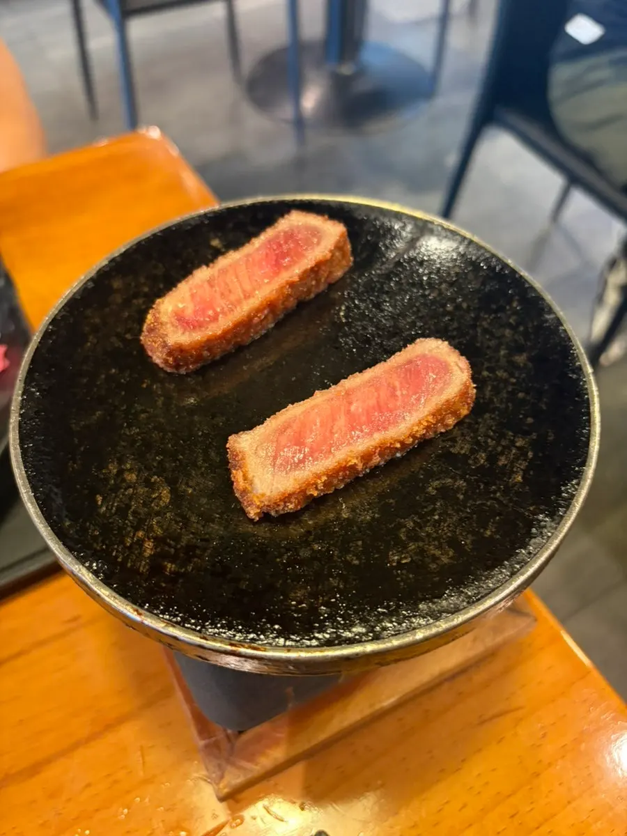 Cross-section of golden-grilled gyukatsu
