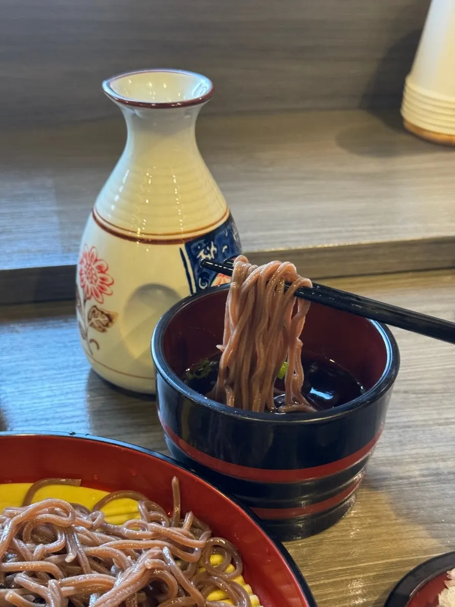 A bowl served with only ice for the soba dipping broth
