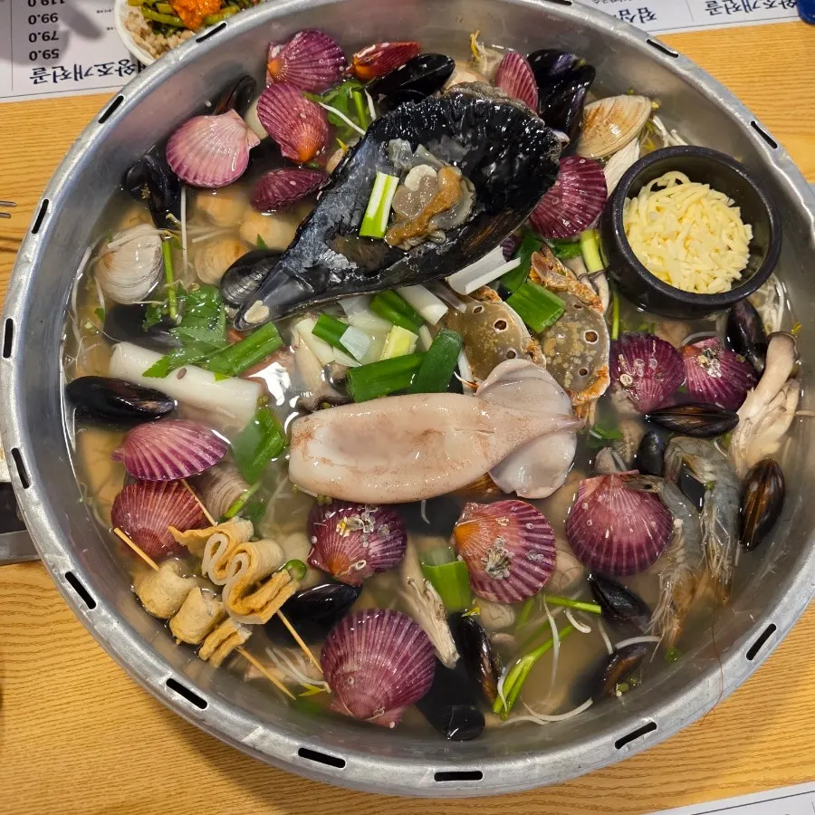 A hearty steamed seafood spread on the table