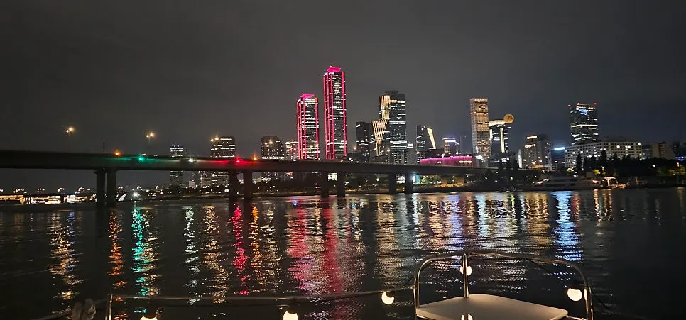 The view from the yacht as the sky turns toward sunset