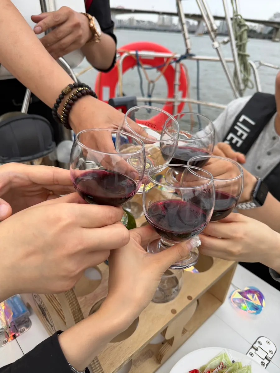 Enjoying wine aboard the yacht