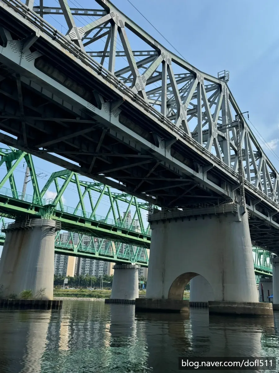 Yacht view beneath Hangang Railway Bridge