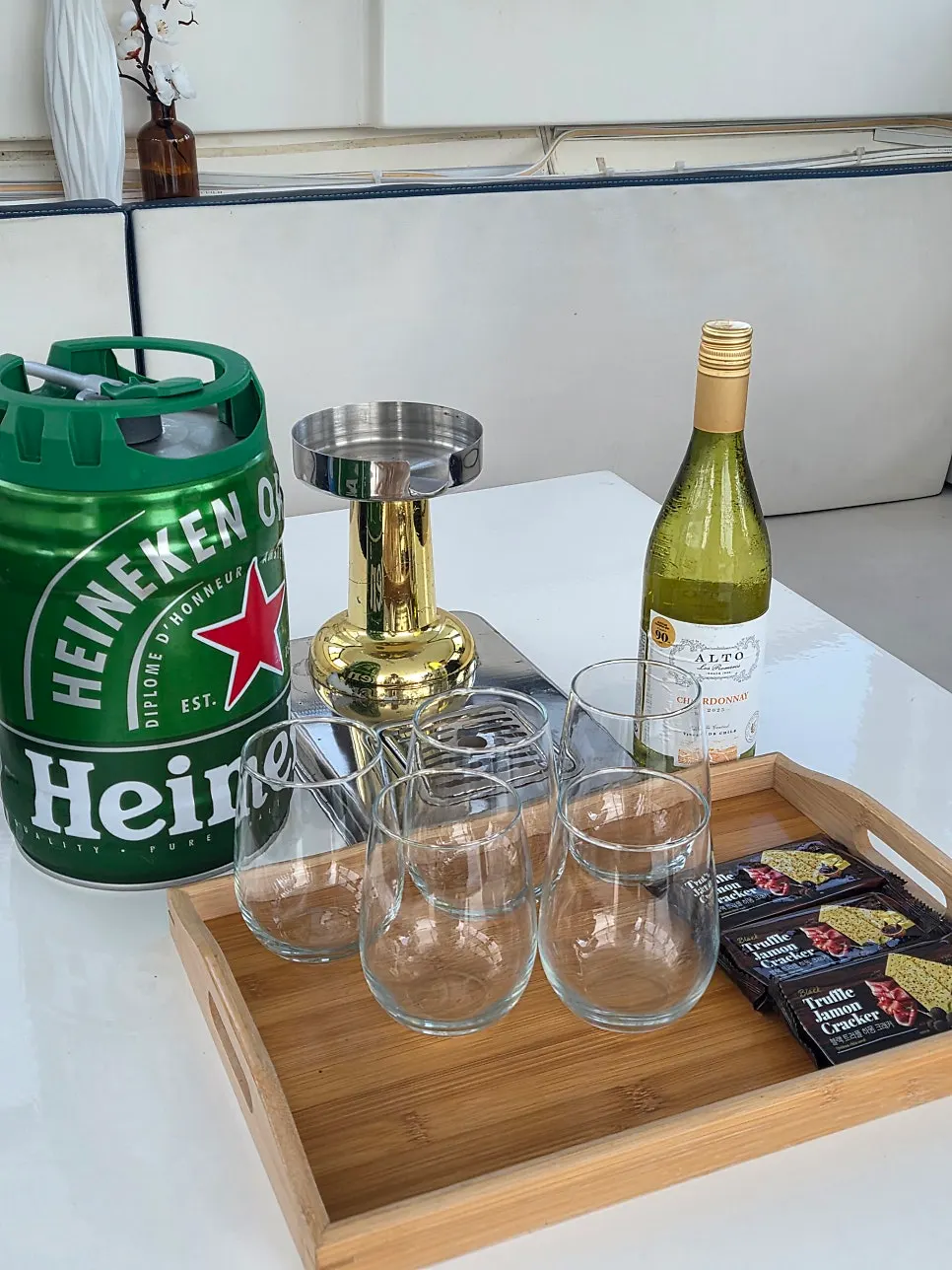 Photo of wine and cookies on the yacht