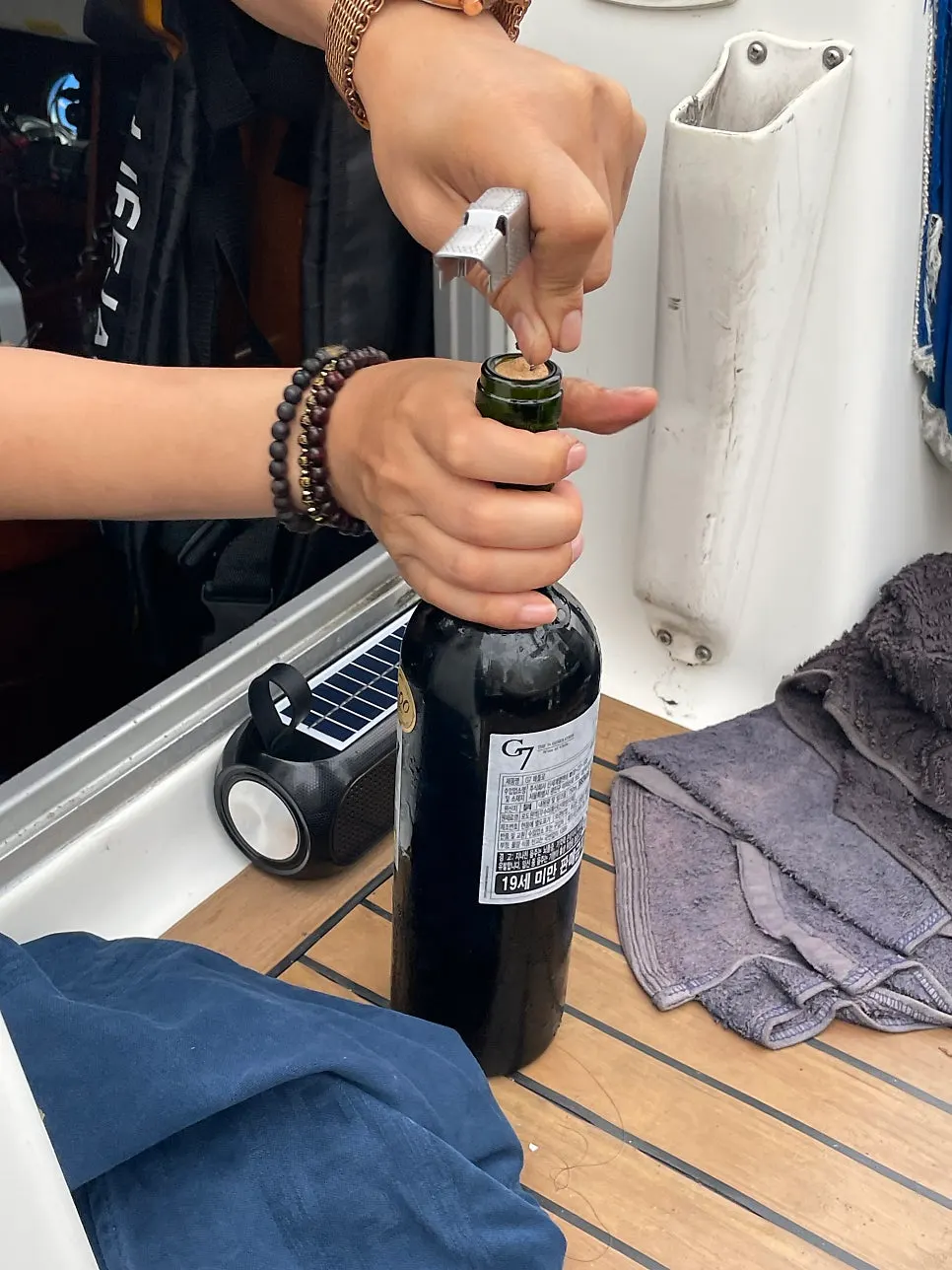 Red wine served after boarding the yacht