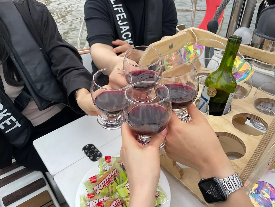 Yacht tour with red wine
