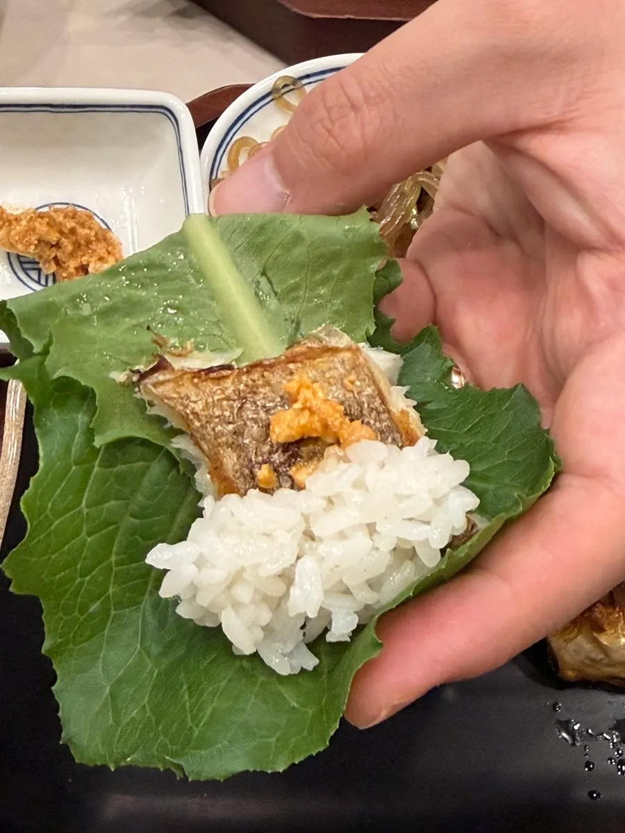 Grilled fish wrap with ssamjang dipping sauce