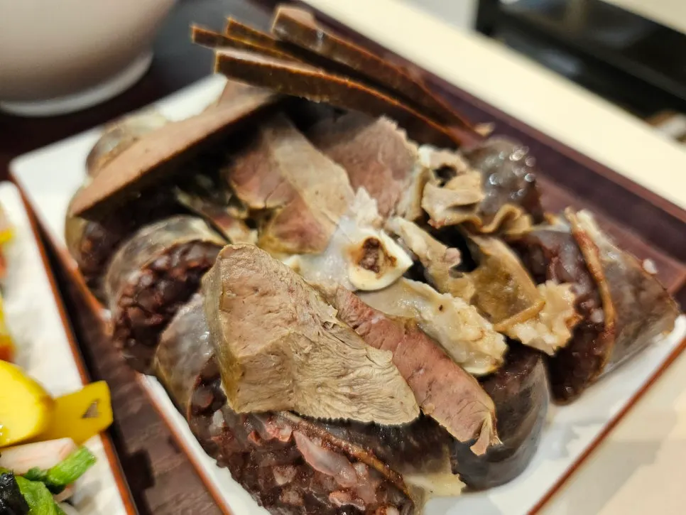 Plate of Hyeonseonine sundae with osori-gamtu mixed in