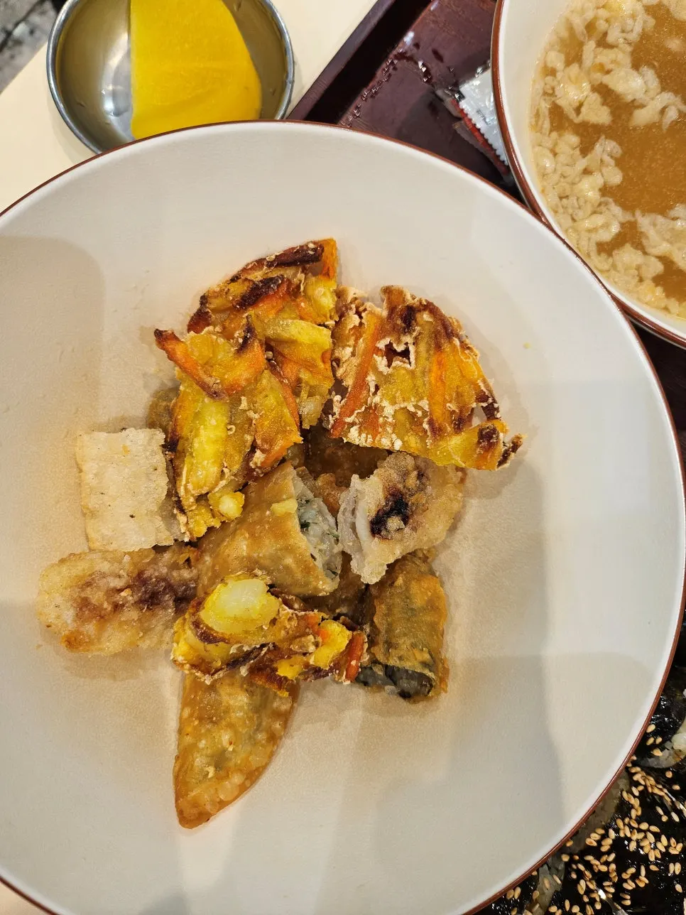 Plate with one leftover piece of gimbap