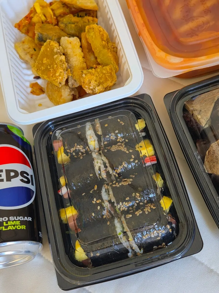 Takeout containers of sundae and mini gimbap