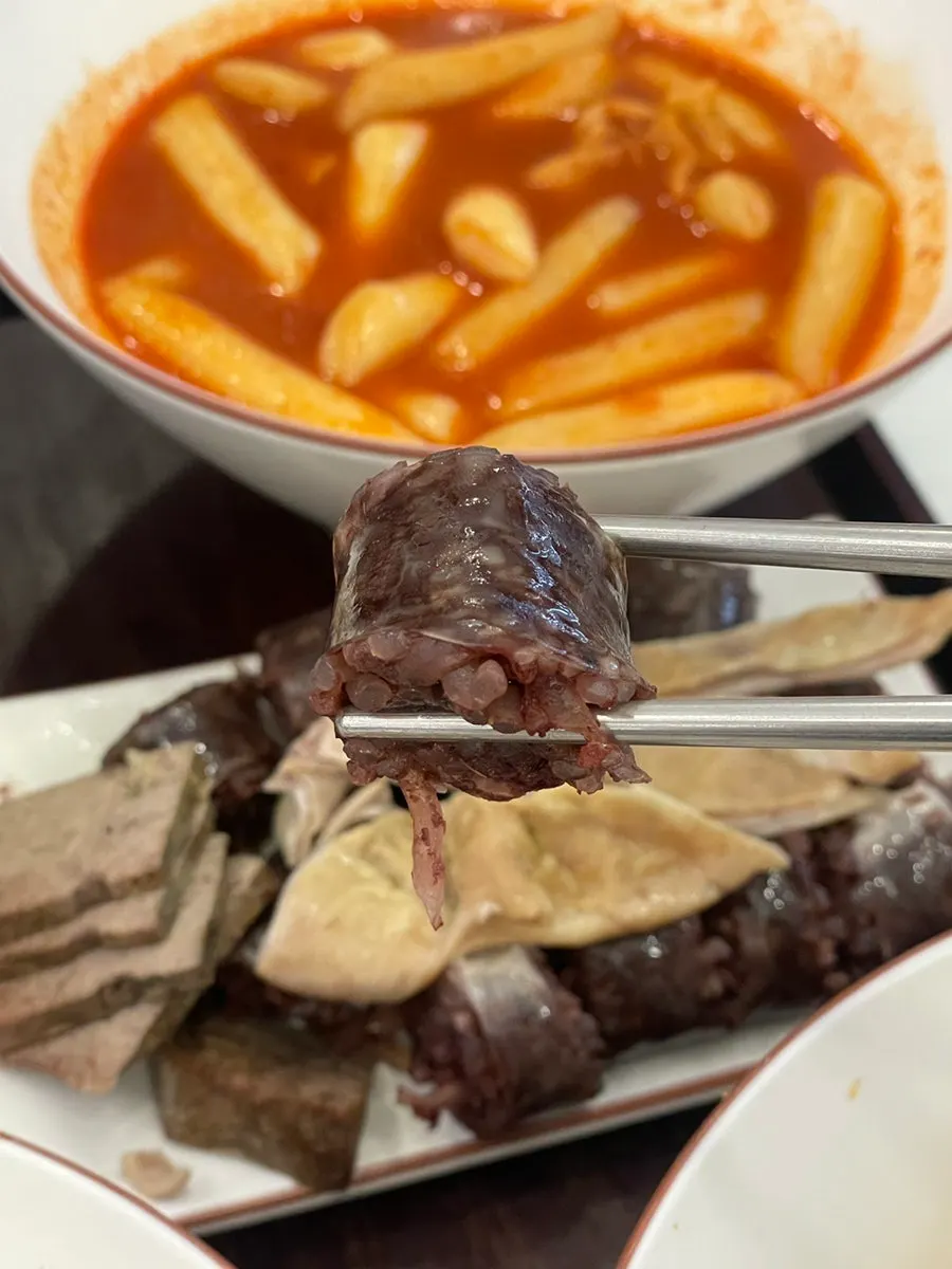 Assorted intestine served alongside sundae