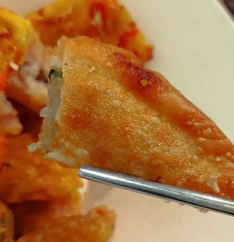 Cross-section of the crispy fried coating