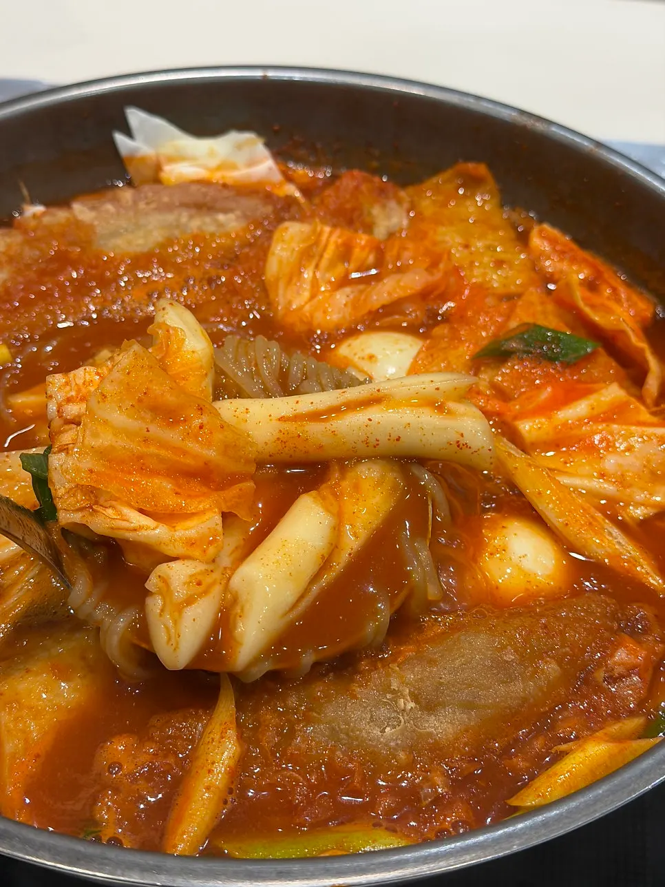 Glass noodles and fish cake inside the instant tteokbokki