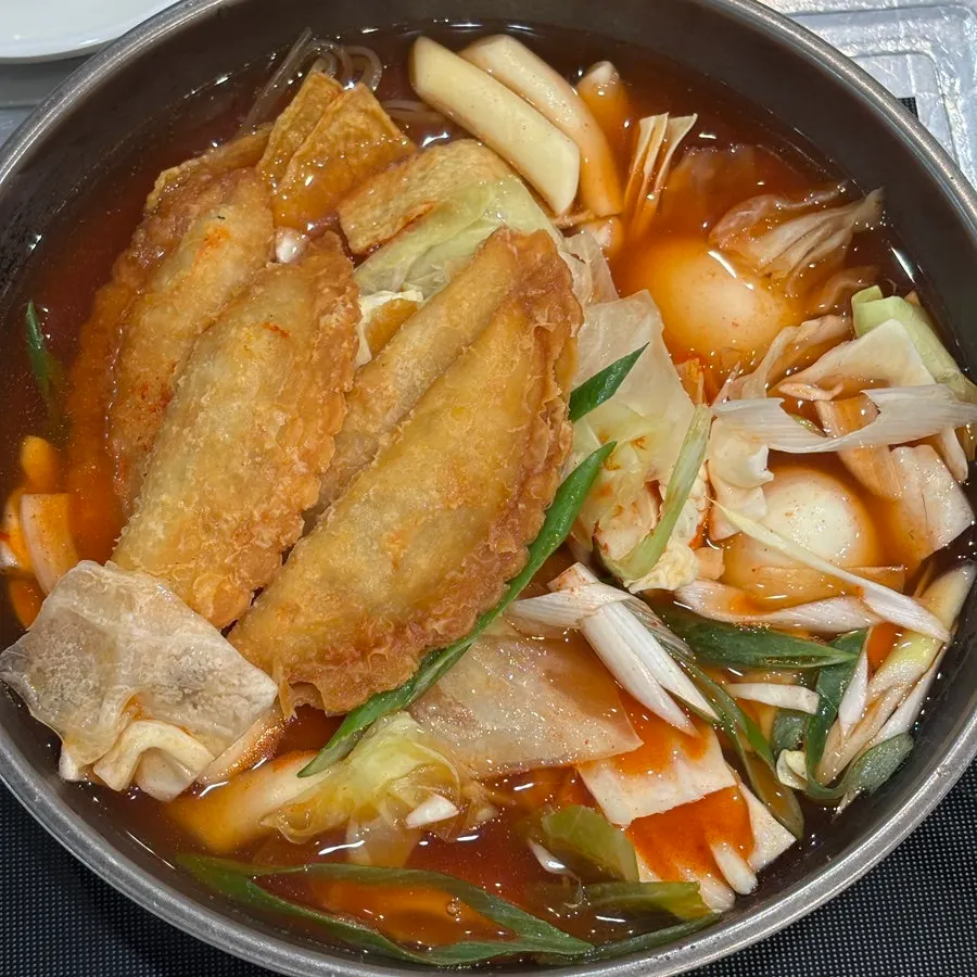 Close-up of instant tteokbokki ingredients before boiling