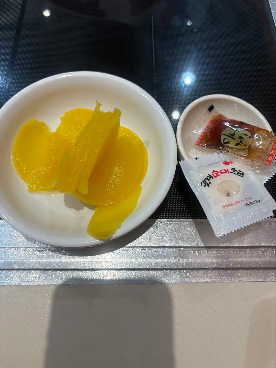 Pickled radish and small plates from the self-serve bar