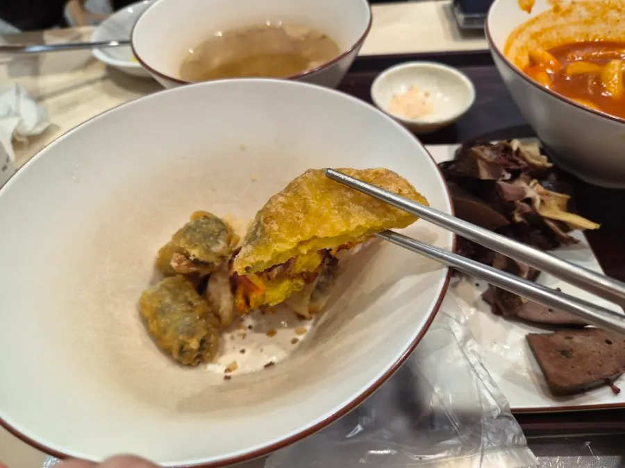 야끼만두와 야채김밥 튀김 클로즈업