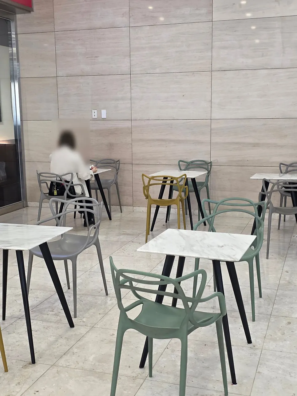 Outdoor seating set up beside the store