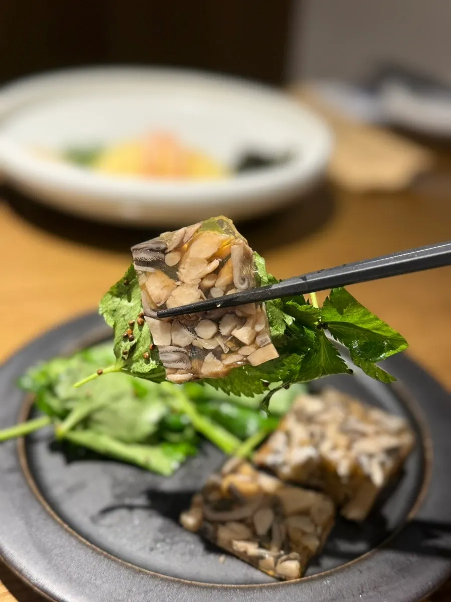 Close-up of the sliced mushroom dish