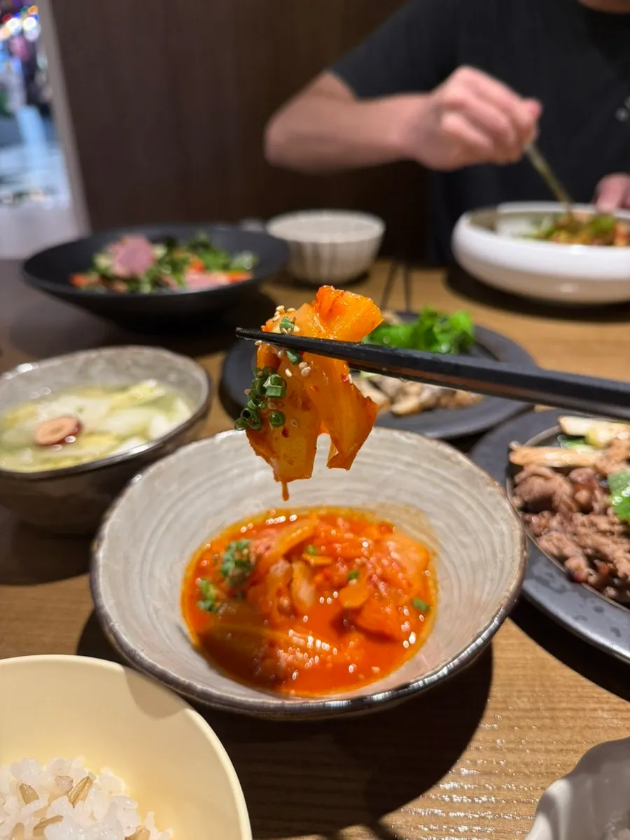 Dongchimi broth and stir-fried kimchi side dishes