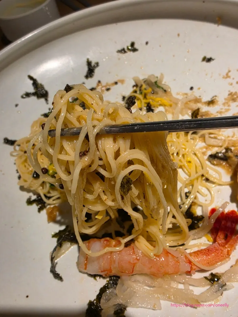 Perilla-oil capellini Korean fusion dish