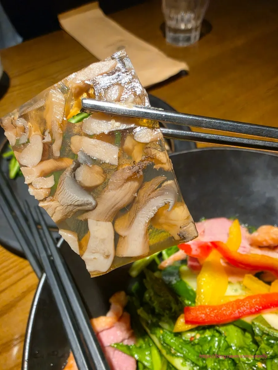 Pressed mushroom meat and truffle chamnamul greens salad