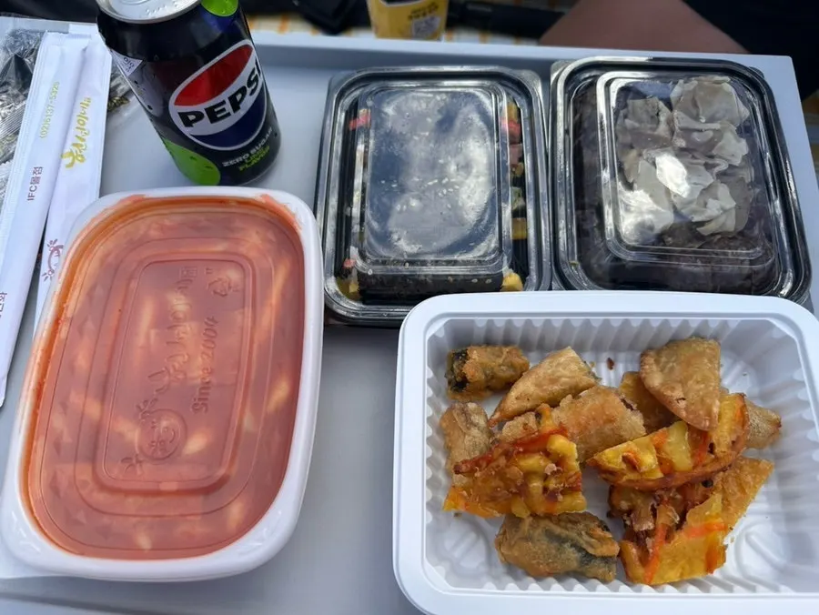 Tteokbokki and fried snacks eaten during a Han River outing