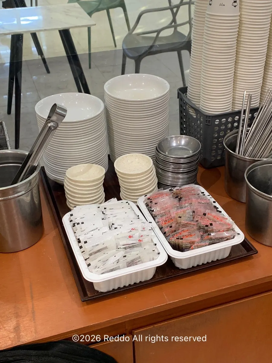 Self-serve bar with pickled radish and salt