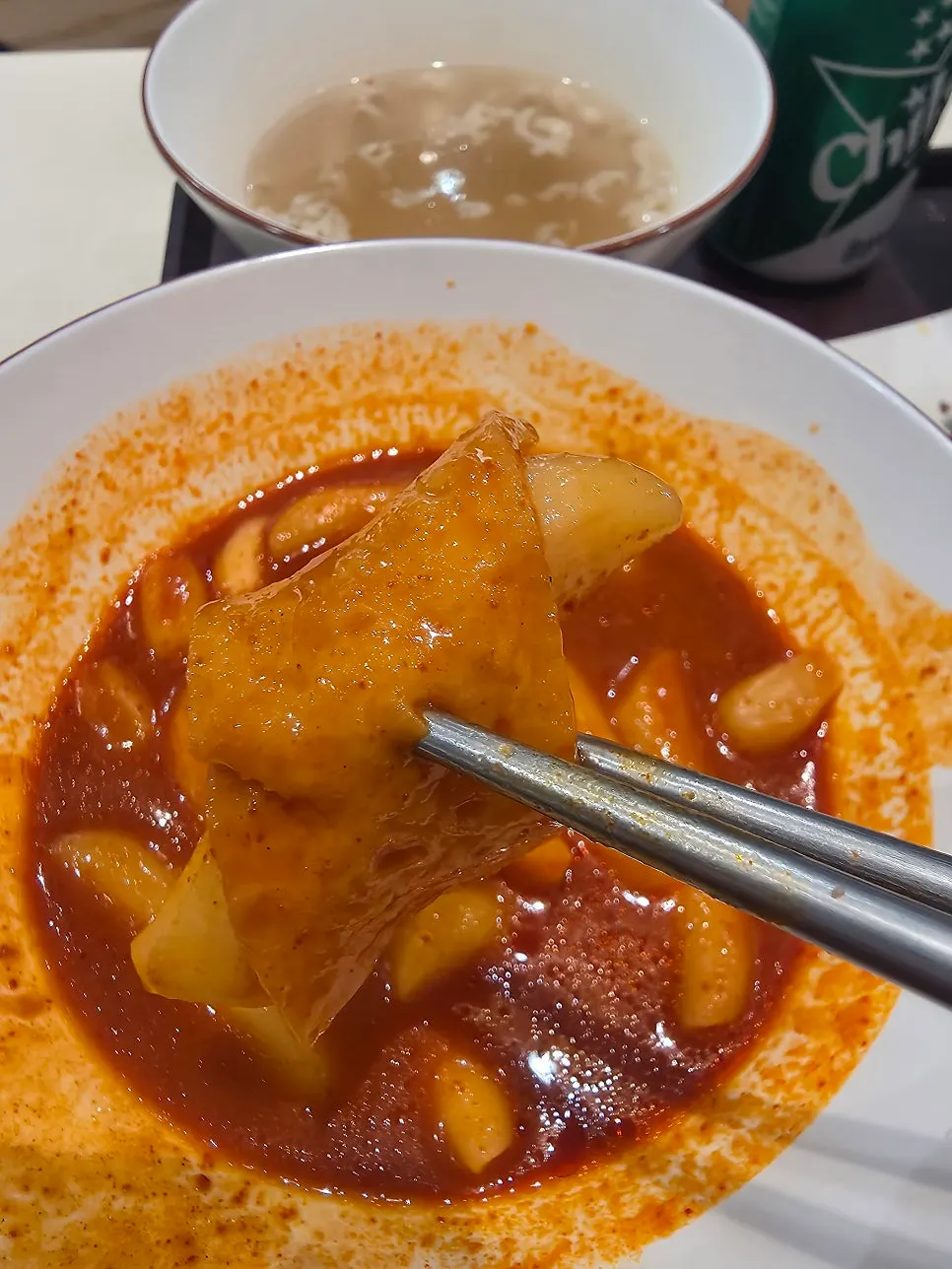 Plate of tteokbokki with big rice cake chunks