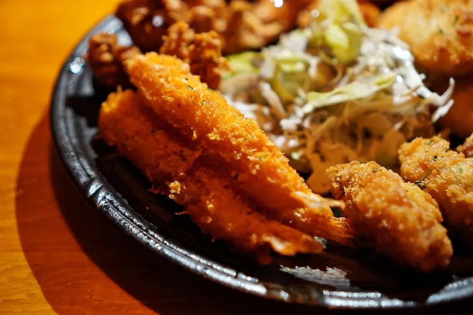 Close-up of crispy fried mixed fritters