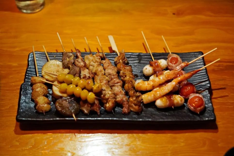 A plate of flame-grilled mixed skewers