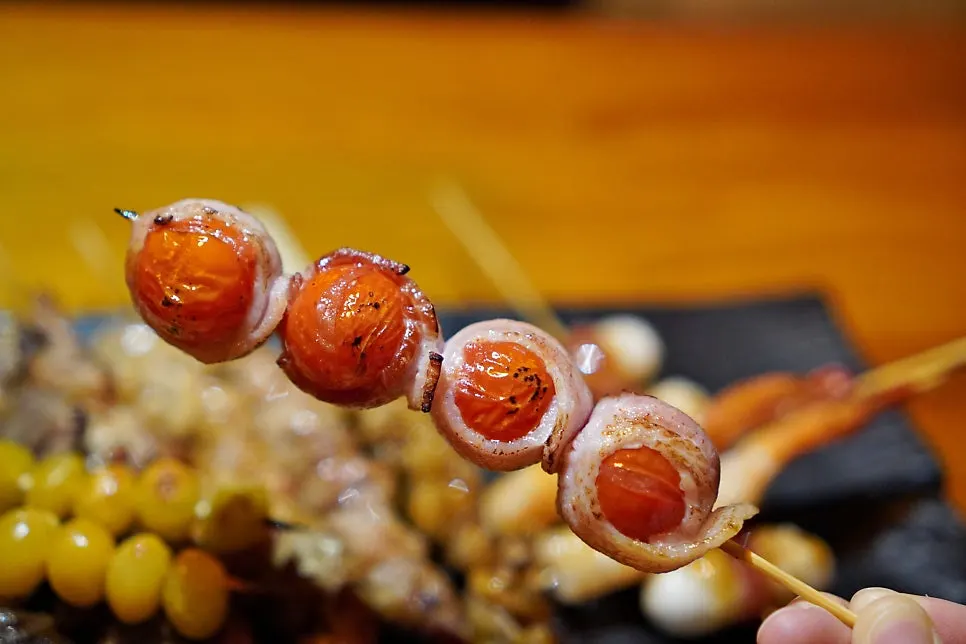 Chicken skin skewer grilled crisp