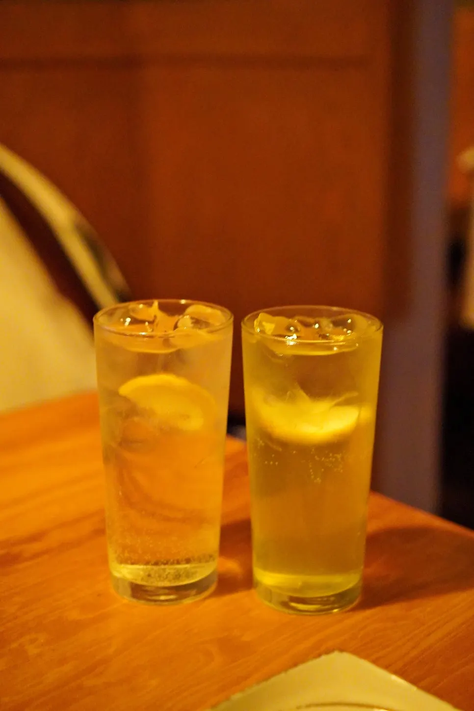 A glass of highball enjoyed with skewers