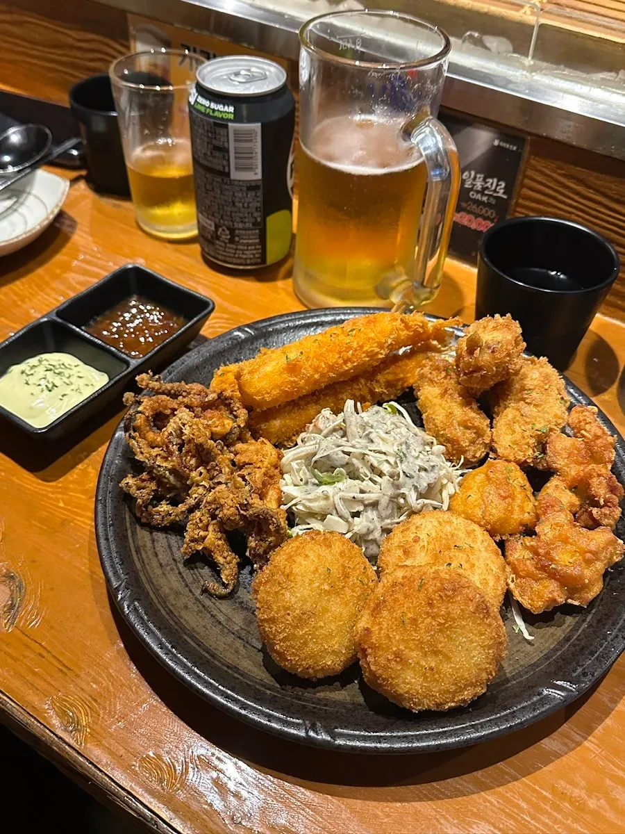 꼬치구이와 함께 마신 생맥주